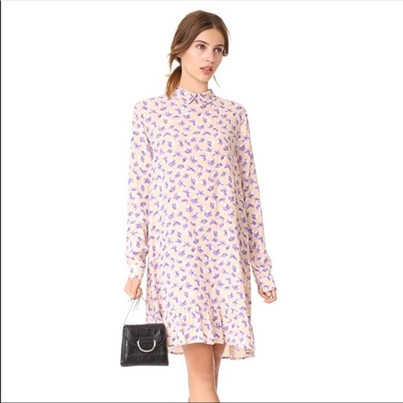 Ganni Dresses & Skirts - GANNI montrose crepe dress tan beige purple floral